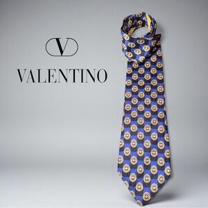 VALENTINO Cravatte Silk Tie Bold Blue Gold Made in Italy Luxury Designer
